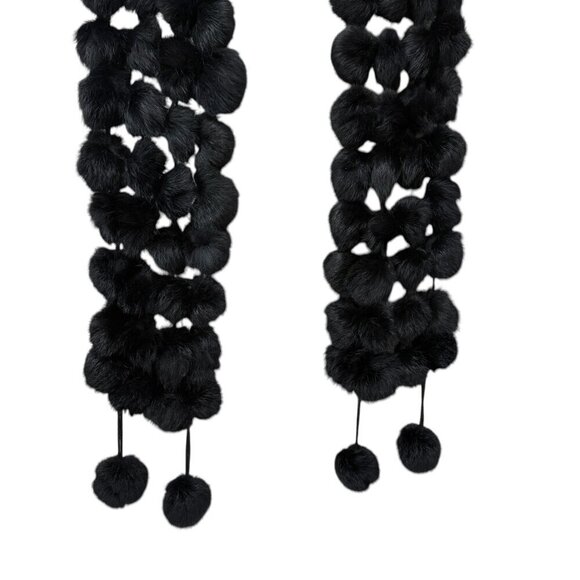 Fur Pompom Scarf Black 6x64" Evening Accessory Party Prom - Picture 3 of 6